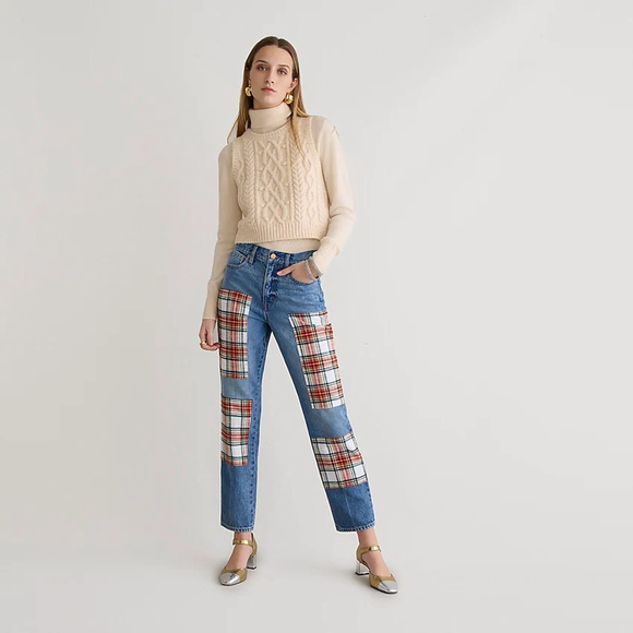 J. Crew Denim - J Crew High Rise 90’s Classic Straight Jeans, Snowy Tartan Plaid, 26
